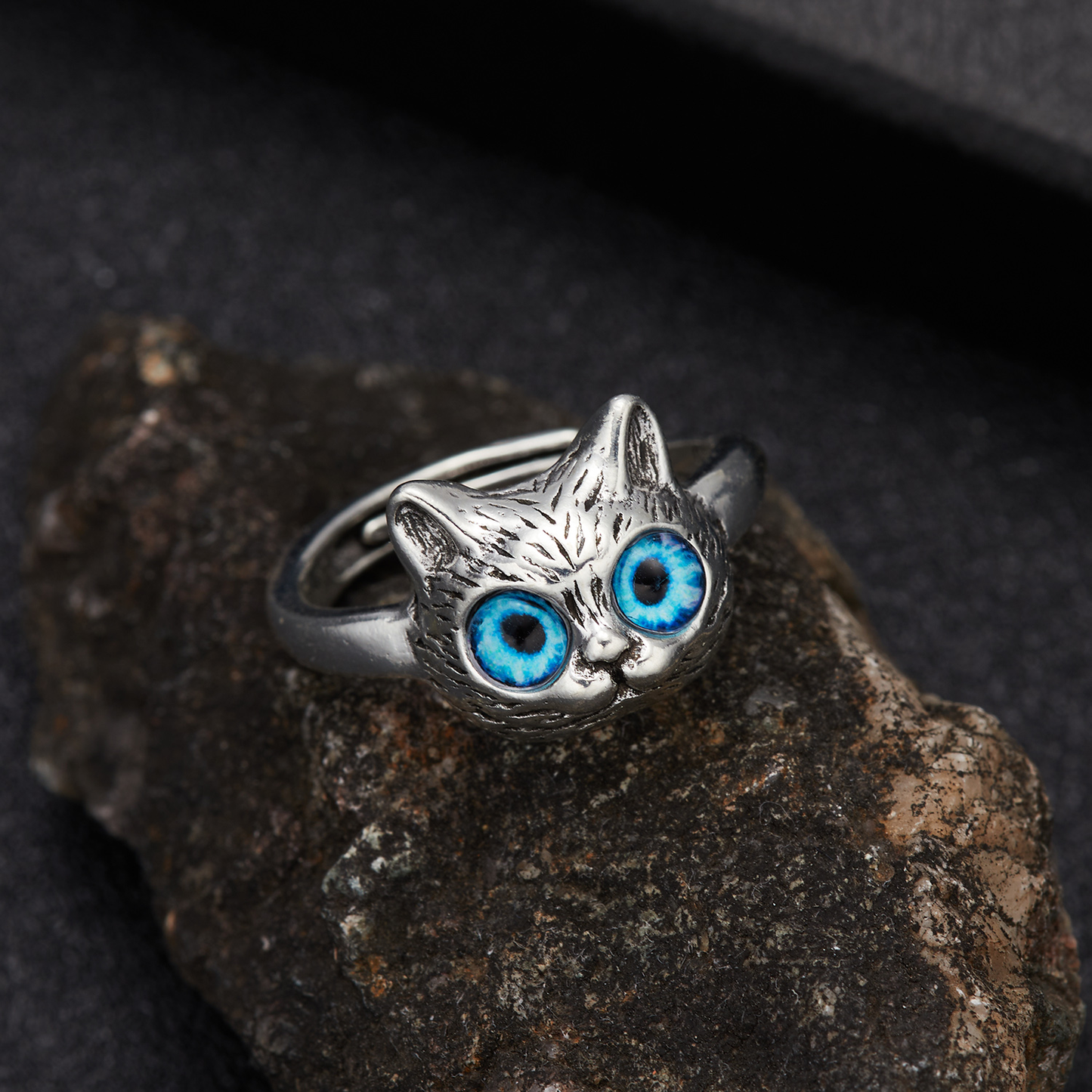 Anillo Vintage Felicidad Gato Plateado