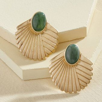 Pendientes vintage de piedra verde dorada