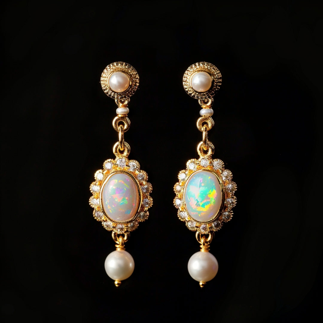 Pendientes coloridos de ópalo y perla