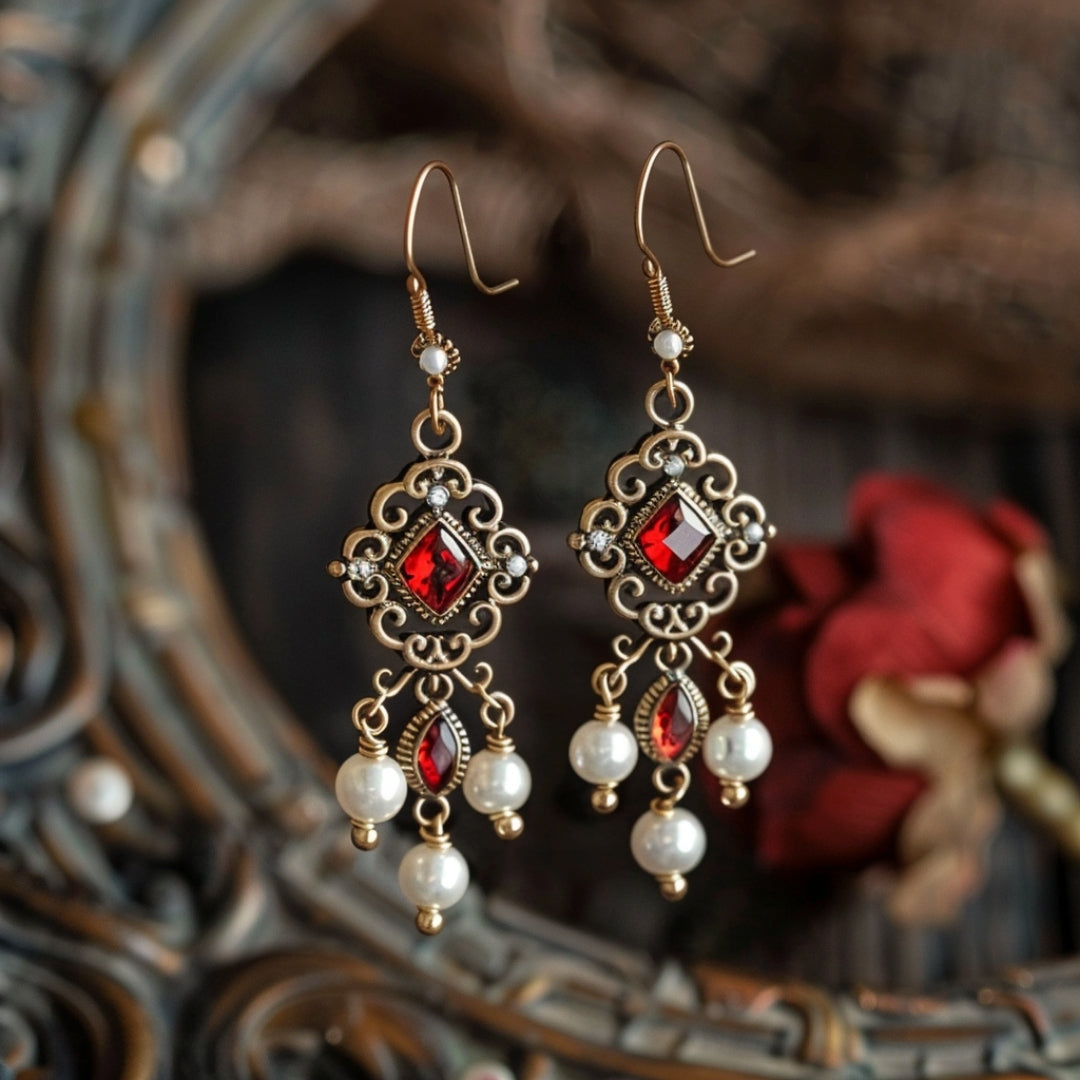 Pendientes de cristal rojo y perla