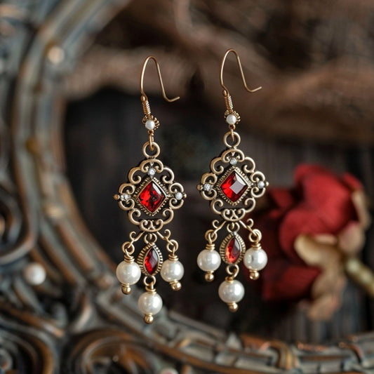 Pendientes de cristal rojo y perla