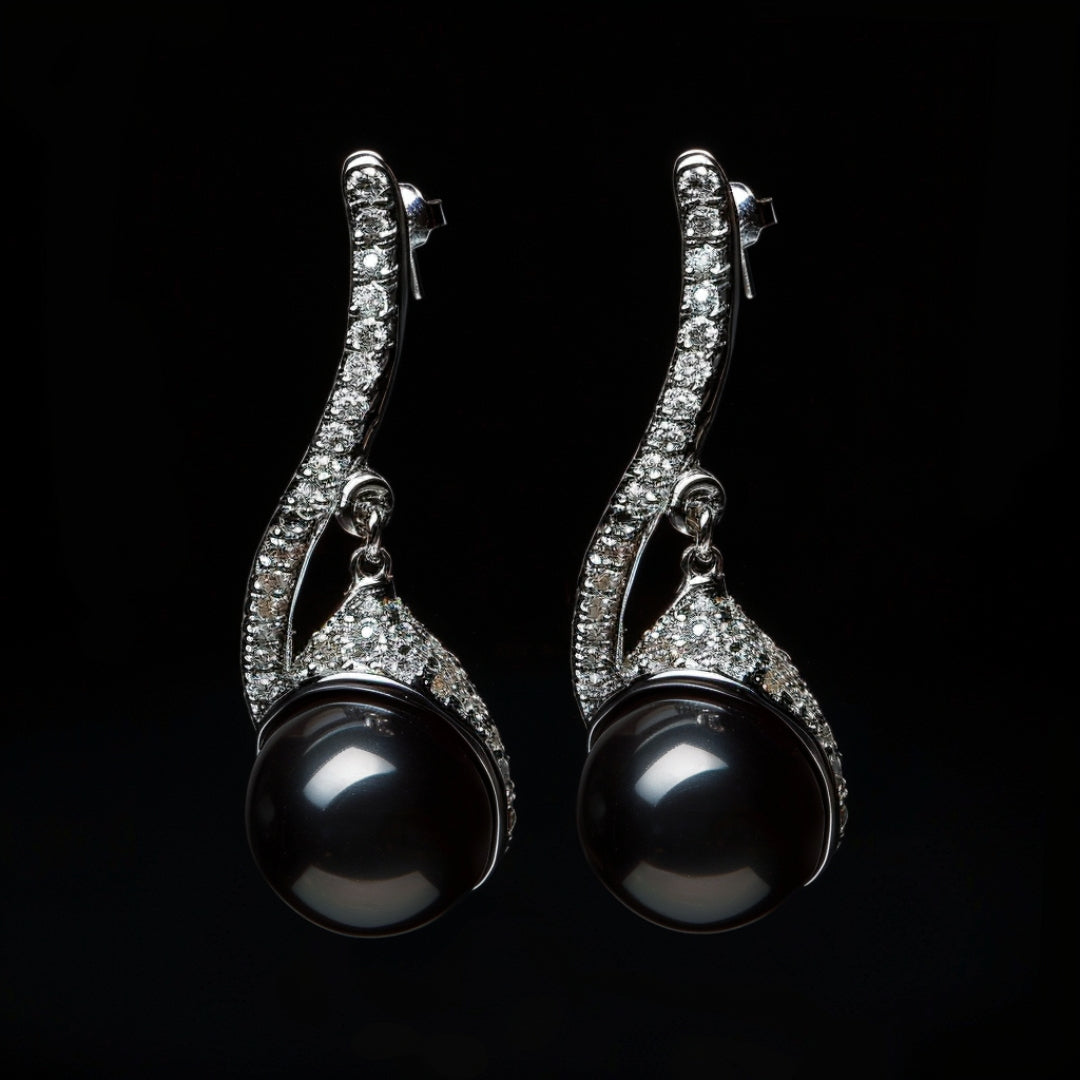Pendientes de Zirconia de Perla Negra