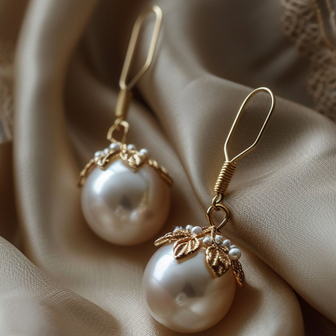 Pendientes de perlas colgantes en oro
