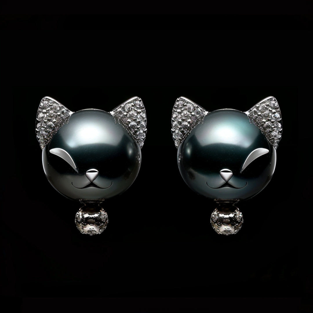 Aretes de Gato de Perla Oscura
