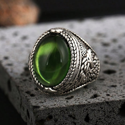Anillo de plata con piedra de luna verde vintage