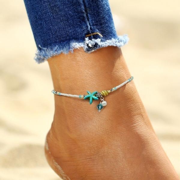 Pulsera de tobillo con estrella y concha con piedras naturales