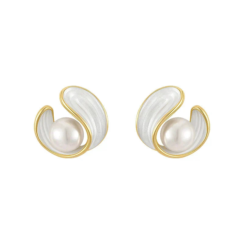 Pendientes de Ópalo Blanco de Lujo con Perlas en Oro