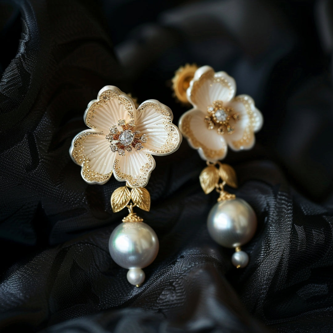 Pendientes de Perla con Flor Brillante