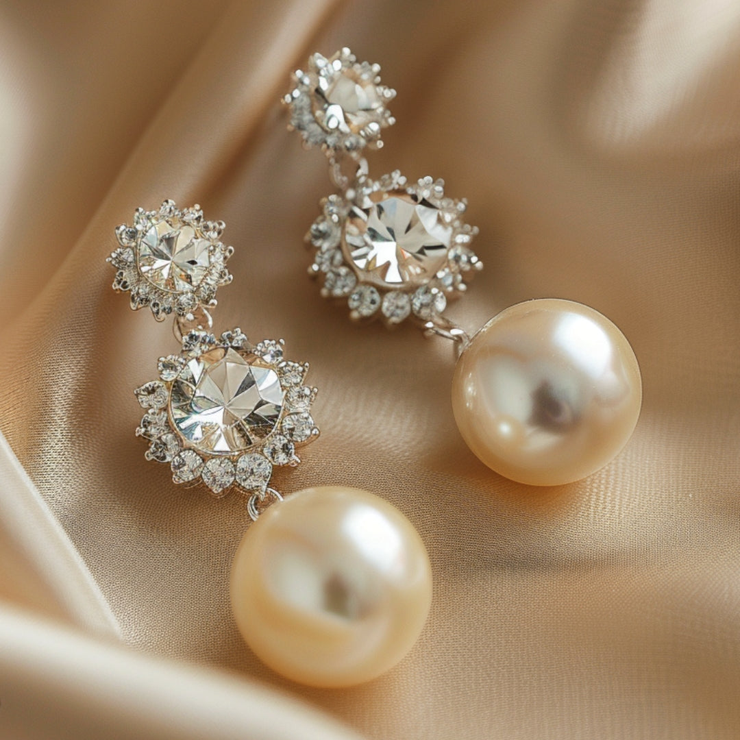 Pendientes colgantes de perlas de zirconia doradas