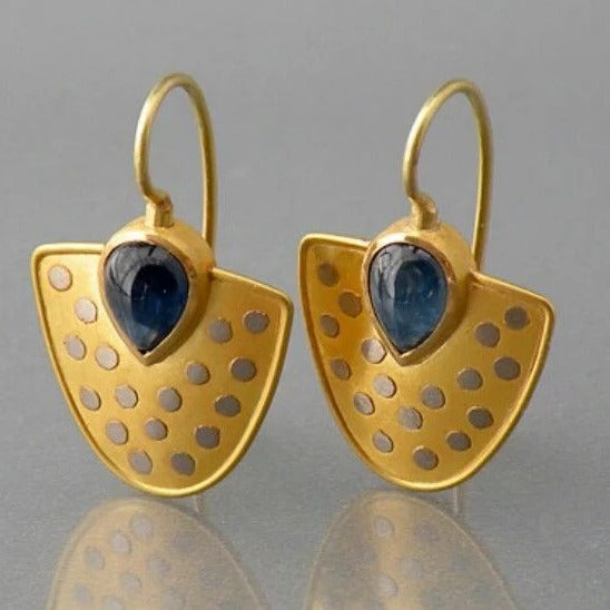 Pendientes Vintage Azules de Cristal Dorado