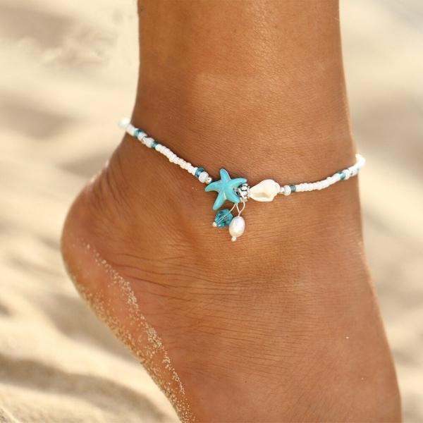 Pulsera de tobillo con estrella y concha con piedras naturales