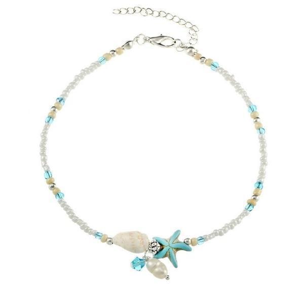 Pulsera de tobillo con estrella y concha con piedras naturales