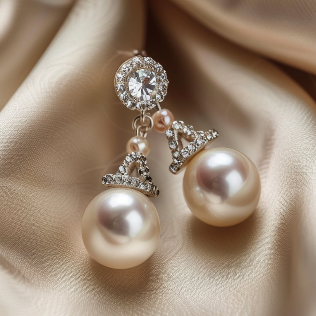 Pendientes de perlas de vidrio blanco