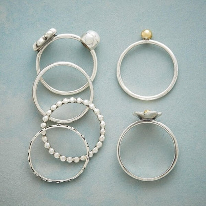 Conjunto de anillo de perlas con flores