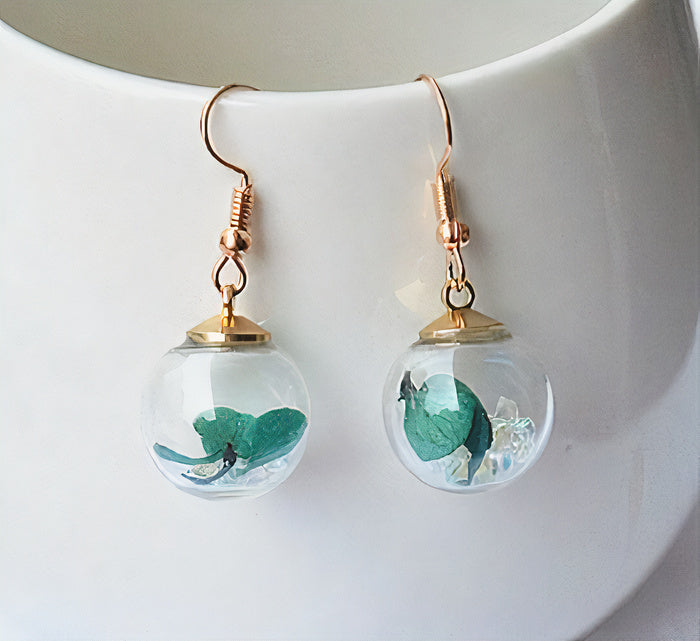 Pendientes de bolas de cristal con temática de naturaleza vintage