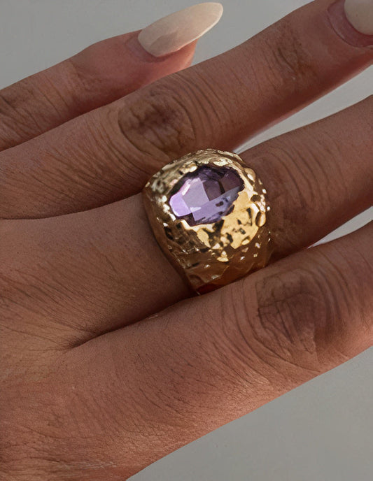 Anillo Vintage Triple de Cristal Púrpura