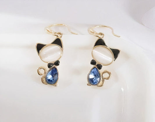 Pendientes vintage de gatito negro