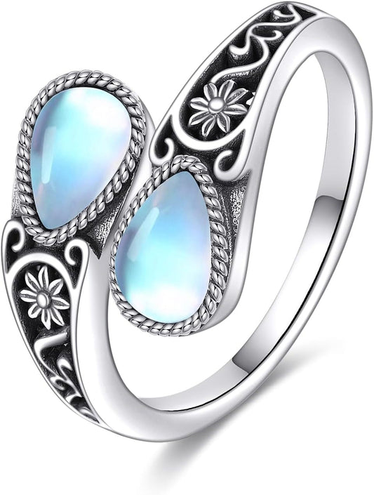 Anillo vintage de piedra azul tallada en nácar