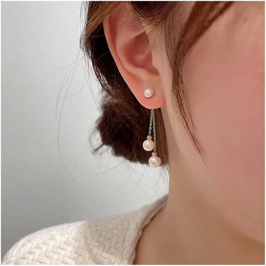 Elegantes pendientes pequeños de perlas colgantes