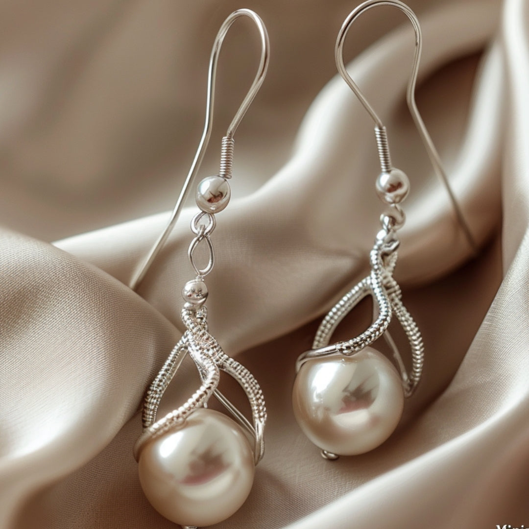 Pendientes festivos con perlas colgantes