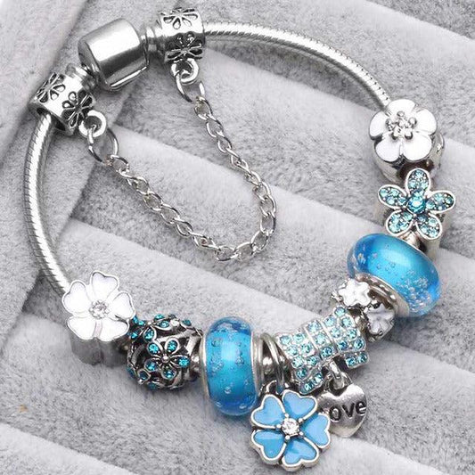 Pulseras vintage azules plateadas