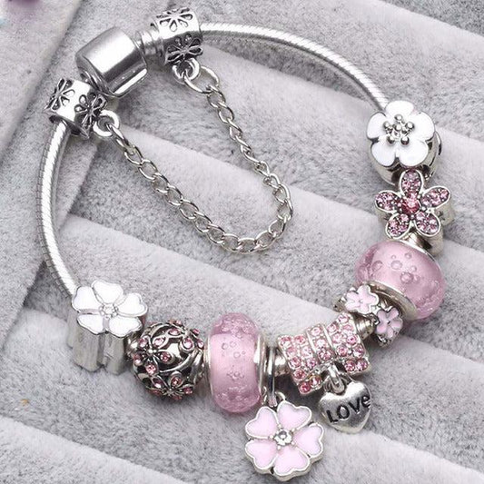 Pulseras Vintage Plateadas Rosadas