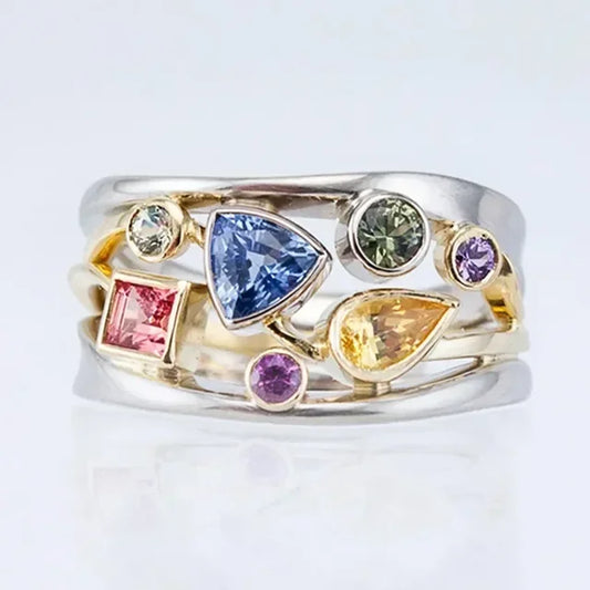 Anillo vintage colorido de zirconia
