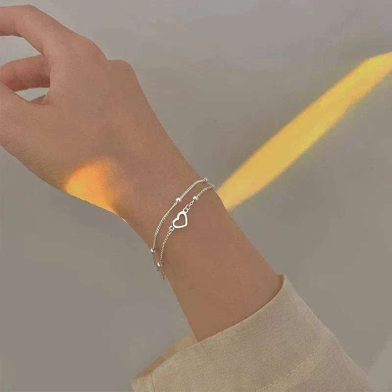Pulsera ajustable de corazón en plata