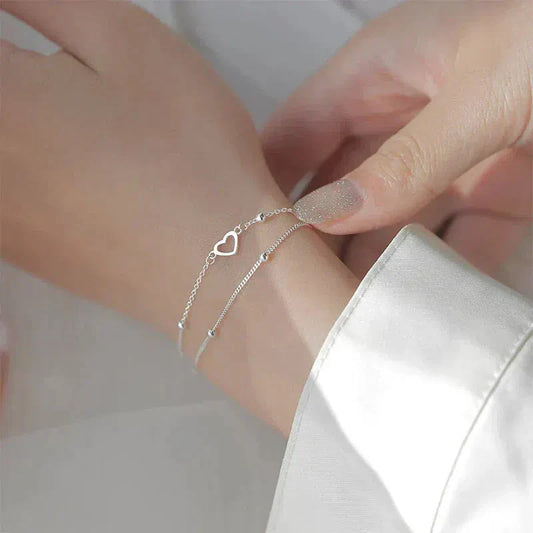 Pulsera ajustable de corazón en plata
