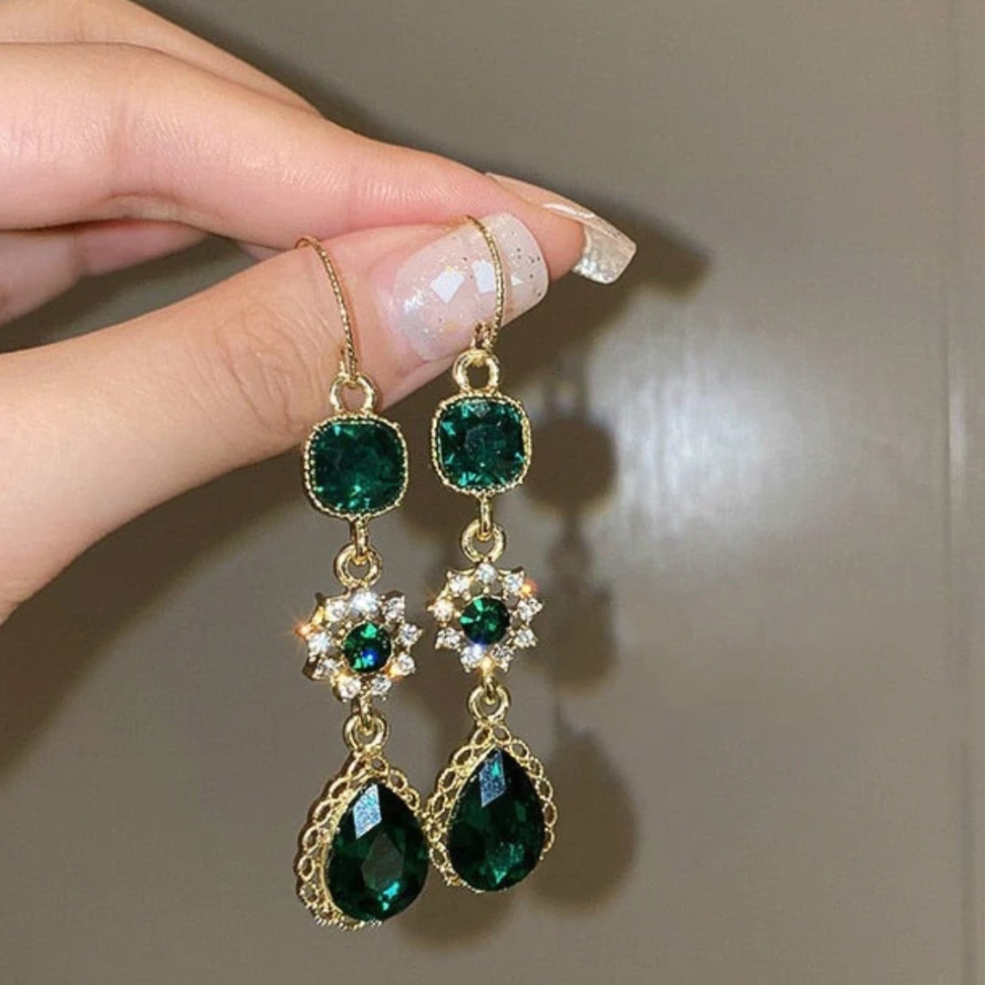 Pendientes de Lujo Vintage con cristales verdes