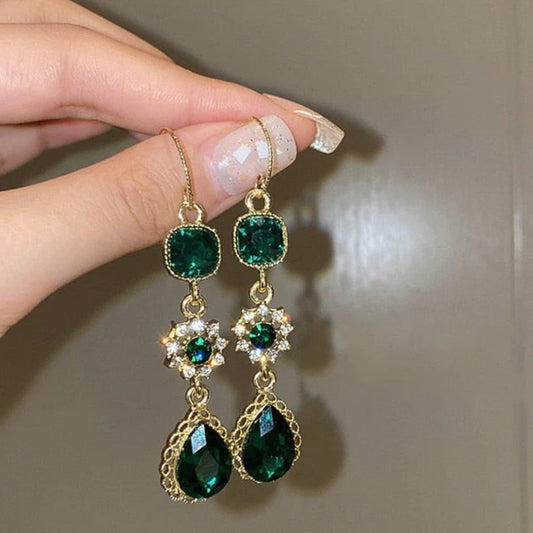 Pendientes de Lujo Vintage con cristales verdes