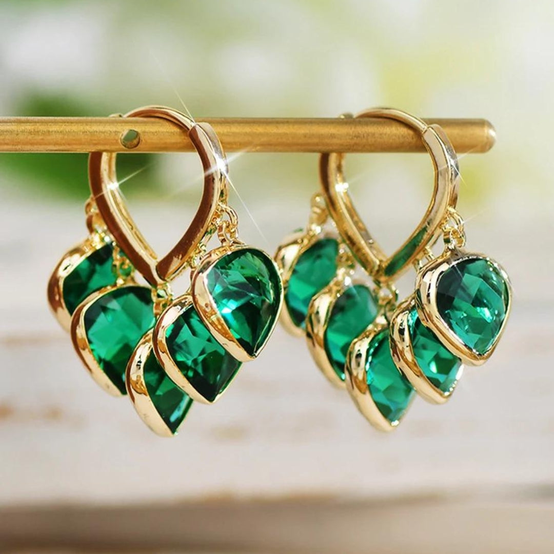 Aretes de Hoja de Oro Verde