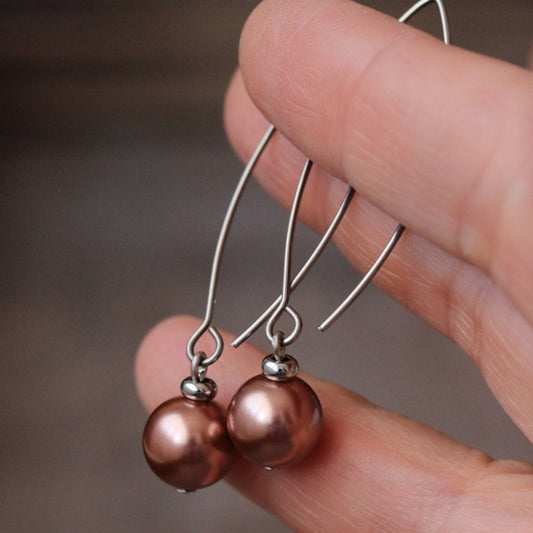 Pendientes de Plata con Gotas de Perla Plateadas en Dorado
