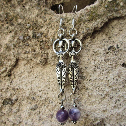 Pendientes de colgante vintage con amatista en plata de ley
