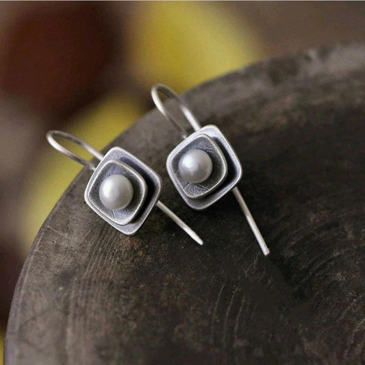 Pendientes bohemios de perlas cúbicas en plata de ley