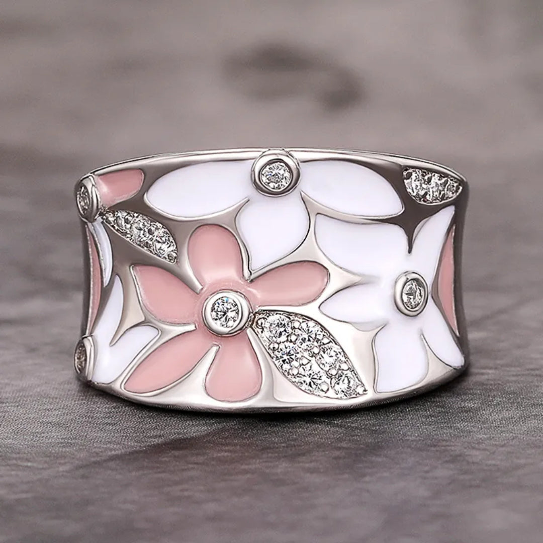 Anillo de cristal pintado a mano vintage