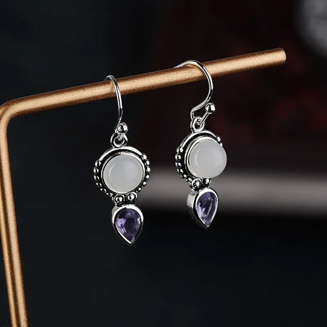 Pendientes vintage de cristal de piedra luna morada
