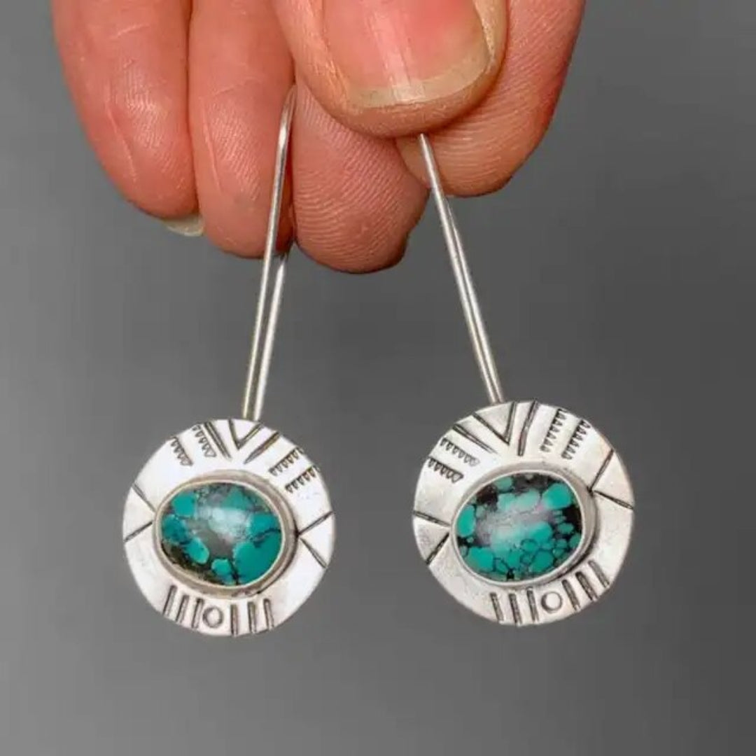 Pendientes Vintage de Piedra Incrustada Natural de Color Verde
