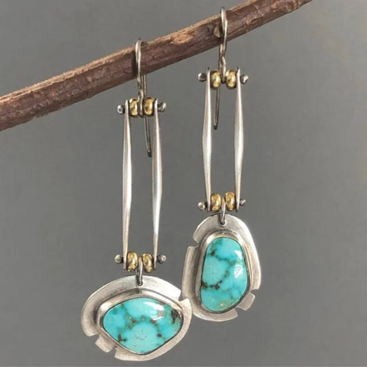 Pendientes Mecánicos Vintage con Piedra Turquesa