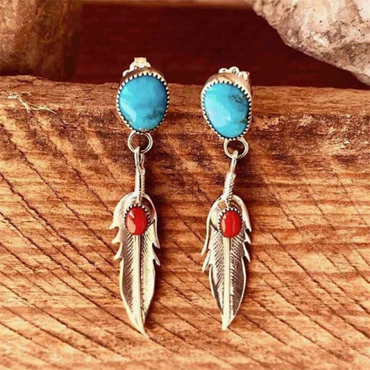 Pendientes de pluma con piedra turquesa vintage