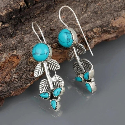 Pendientes de hoja con piedra turquesa vintage