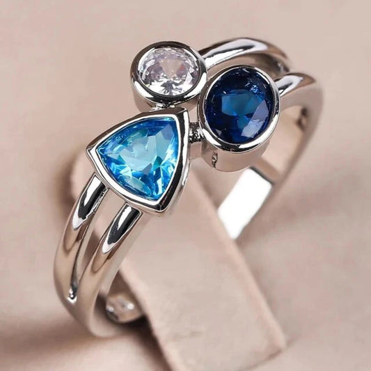 Anillo vintage de cristales azules