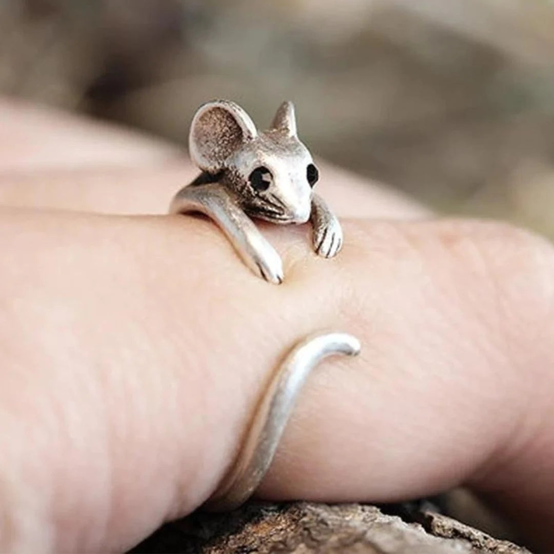 Anillo de ratón vintage de plata