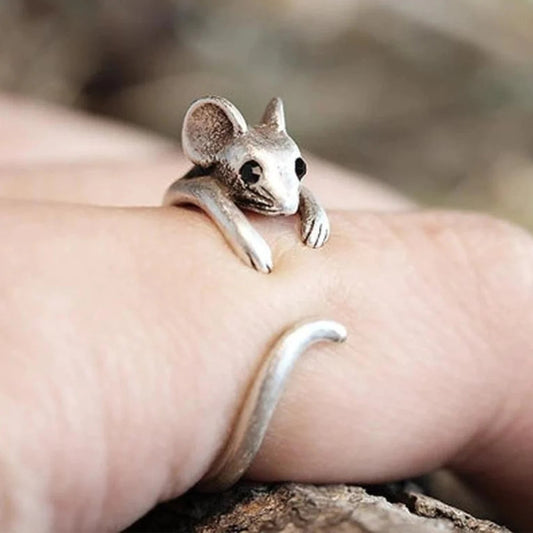 Anillo de ratón vintage de plata