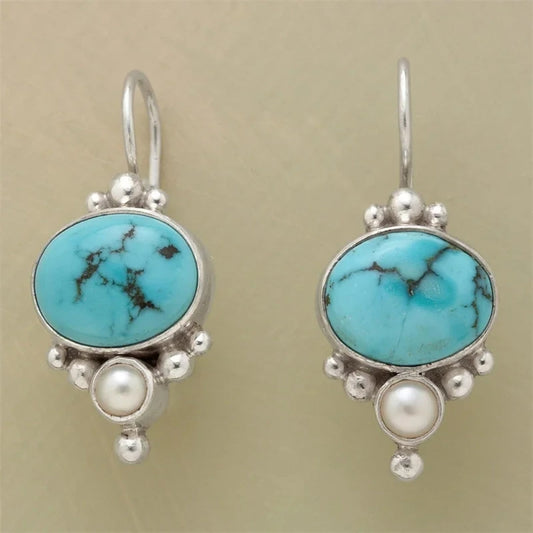 Pendientes de perla con piedra azul vintage