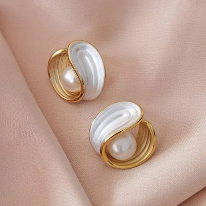Pendientes de Ópalo Blanco de Lujo con Perlas en Oro