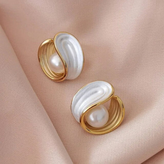 Pendientes de Ópalo Blanco de Lujo con Perlas en Oro