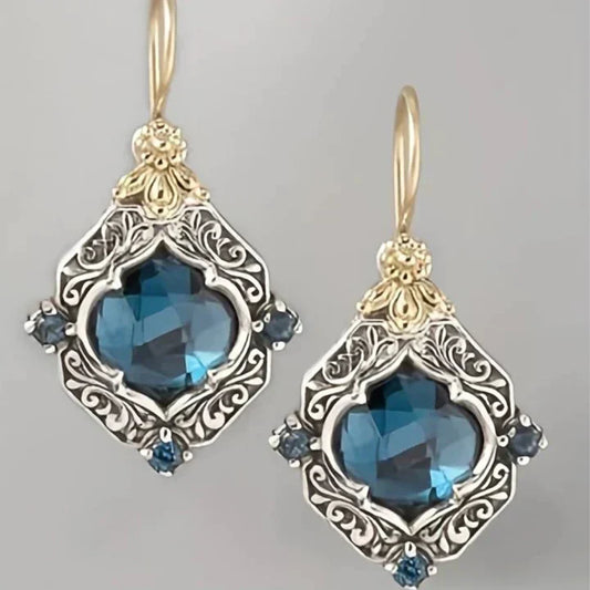 Pendientes Vintage de Cristal Azul y Oro