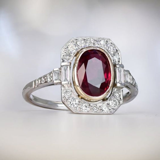 Anillo de Plata con Zirconia Roja Vintage
