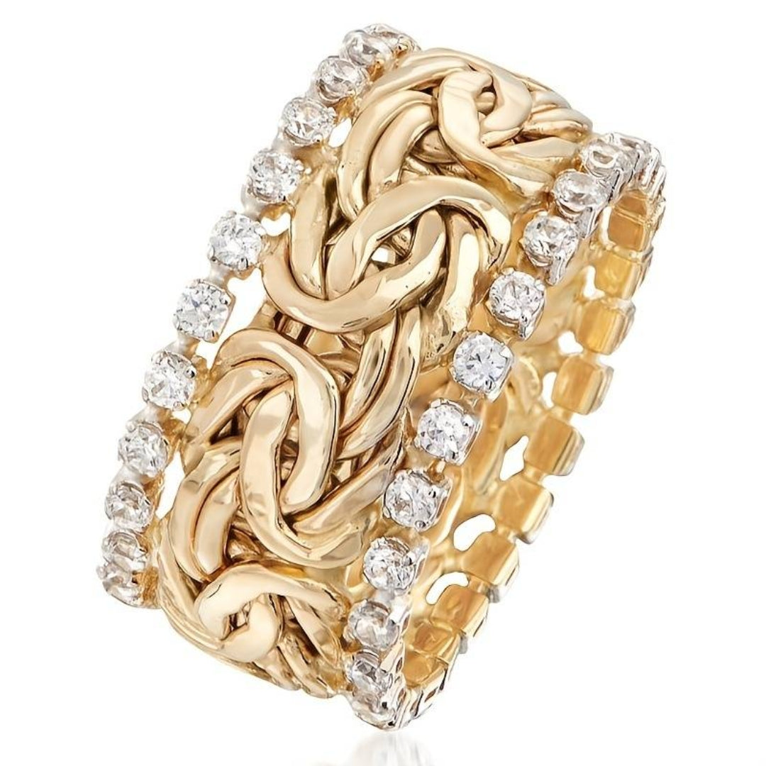 Anillo Vintage con Trenzado Dorado y Zirconias